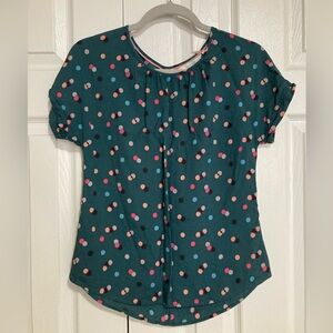 Boden | Green polk dot silk-blend blouse.